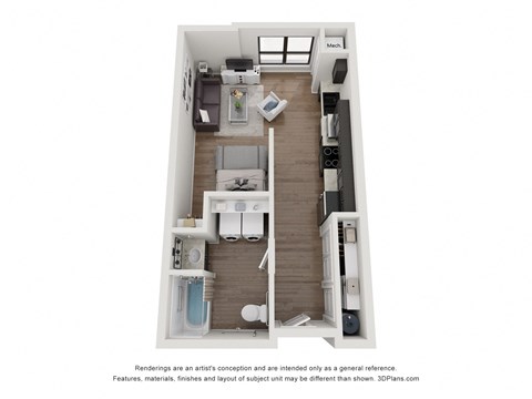 Floor plan for studio, 1 bath, 503 sqft